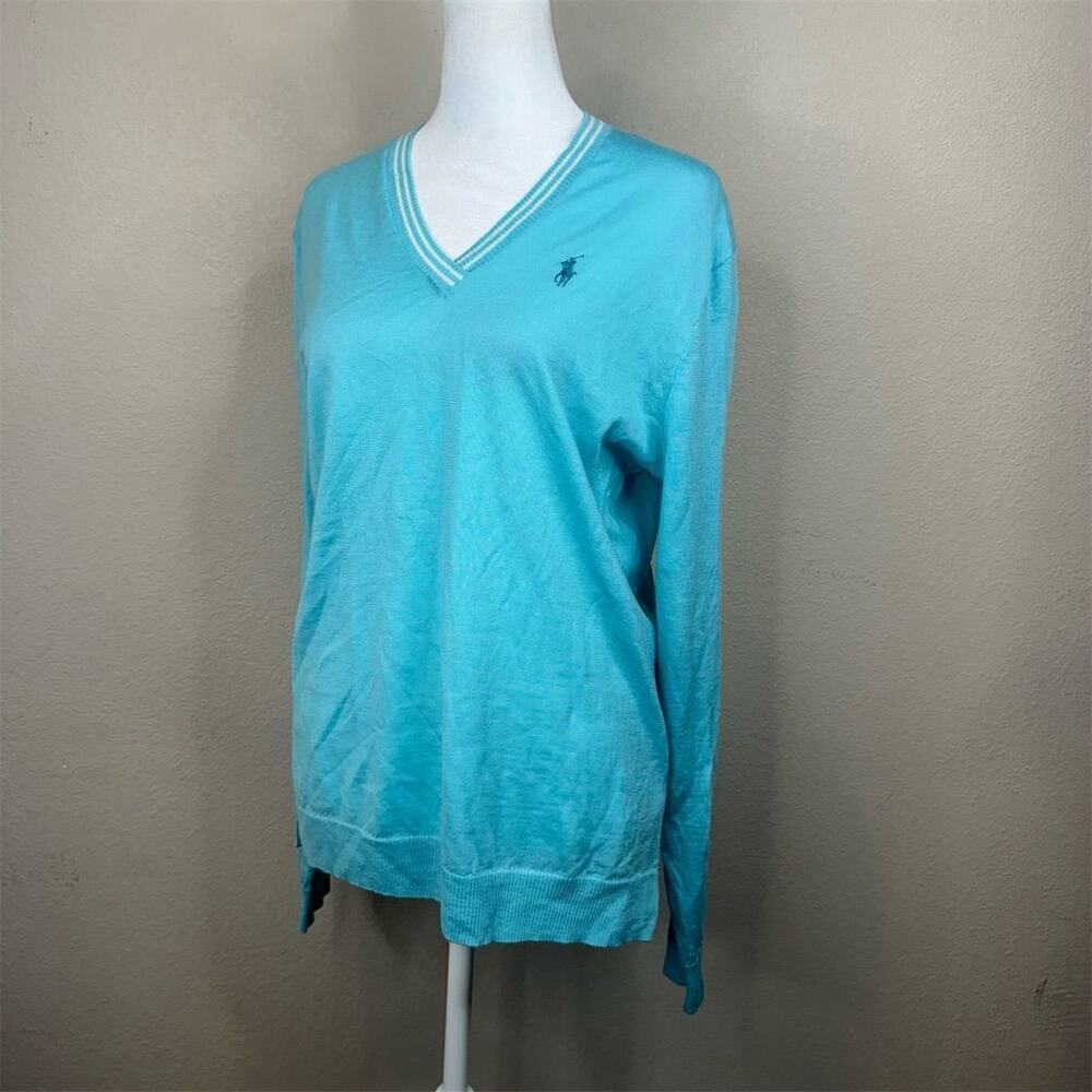 Polo Golf Ralph Lauren Women V-Neck Sweater Blue Size M Long Sleeve